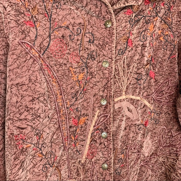Vintage Corduroy Fall Embroidered Button Down Long Sleeve Collar Grandma Layer - Picture 2 of 6
